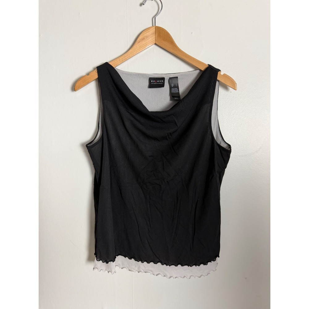 Axcess  Black Double‎ Layer Mesh Cowl Neck Tank Top whimsical Y2K Whimsigoth L